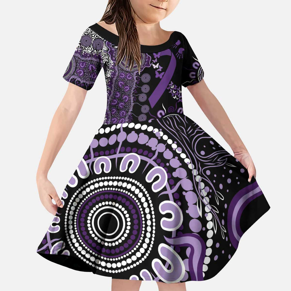 Memories Matter Alzheimers Awareness Personalised Kid Short Sleeve Dress Aboriginal Ribbon Dot Painting