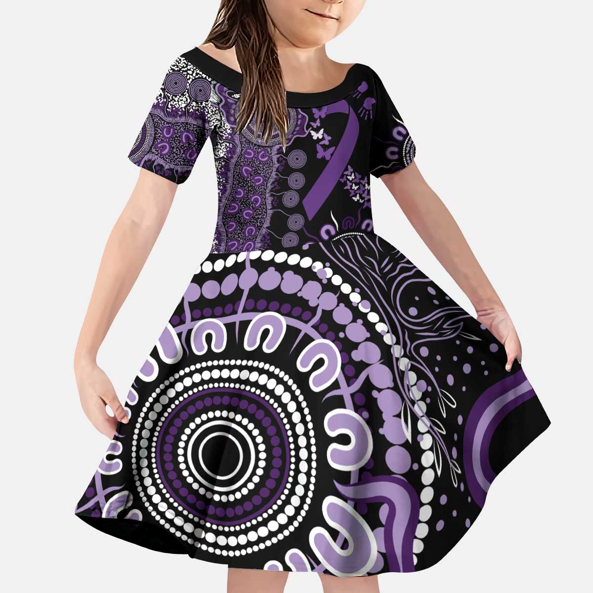 Memories Matter Alzheimers Awareness Personalised Kid Short Sleeve Dress Aboriginal Ribbon Dot Painting