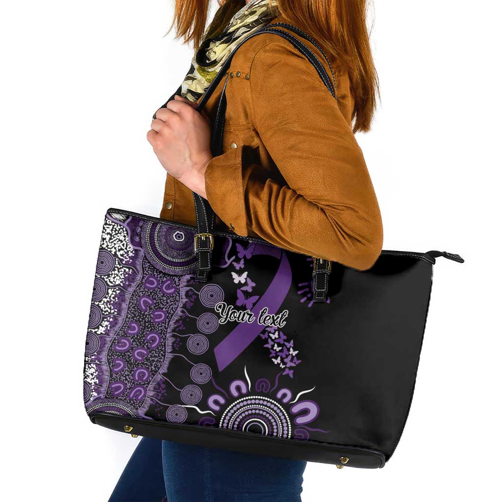 Memories Matter Alzheimers Awareness Personalised Leather Tote Bag Aboriginal Ribbon Dot Painting