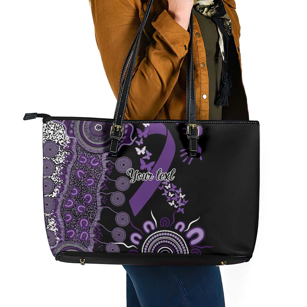 Memories Matter Alzheimers Awareness Personalised Leather Tote Bag Aboriginal Ribbon Dot Painting