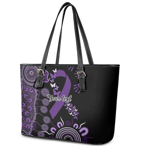 Memories Matter Alzheimers Awareness Personalised Leather Tote Bag Aboriginal Ribbon Dot Painting