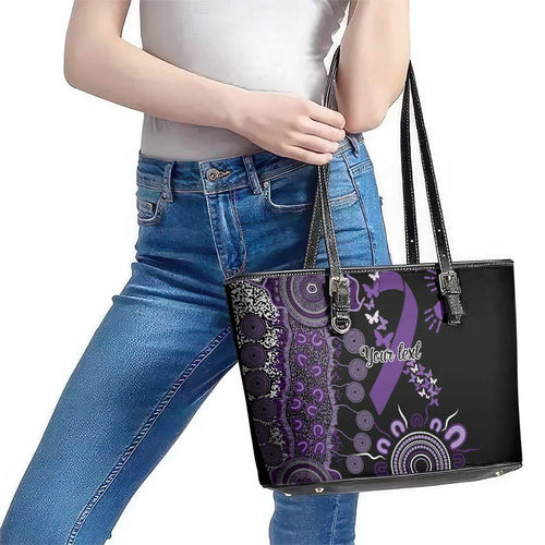 Memories Matter Alzheimers Awareness Personalised Leather Tote Bag Aboriginal Ribbon Dot Painting