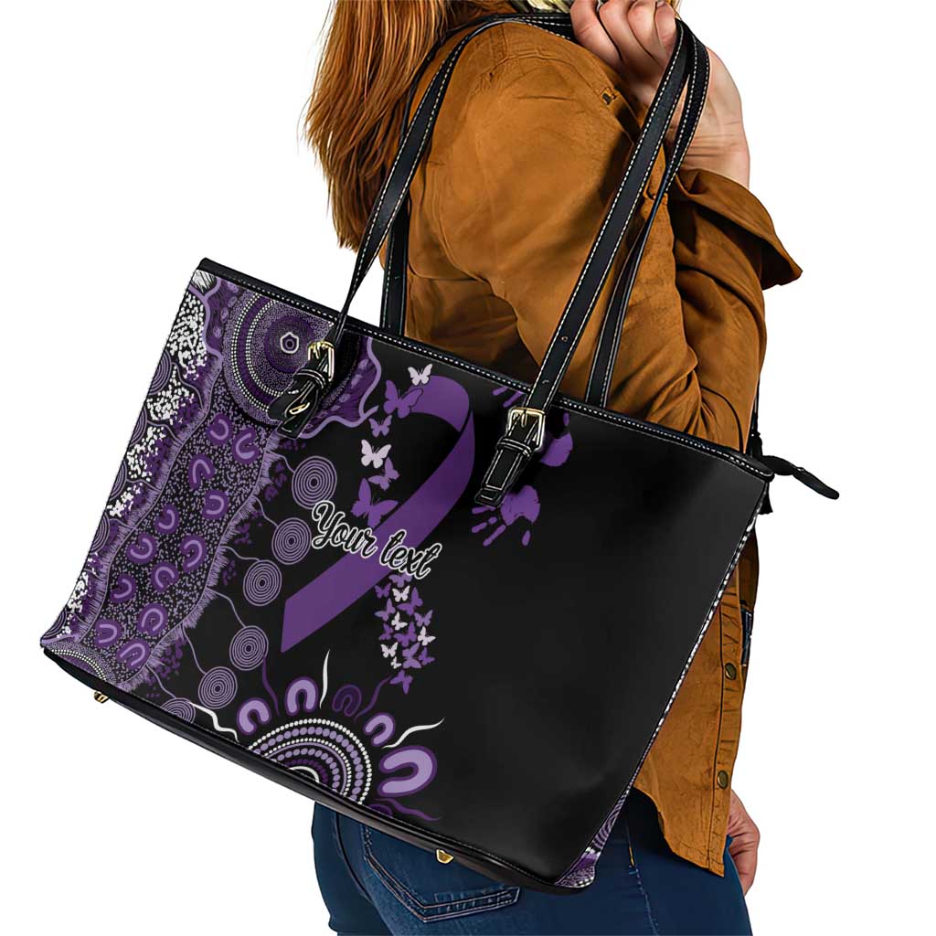 Memories Matter Alzheimers Awareness Personalised Leather Tote Bag Aboriginal Ribbon Dot Painting