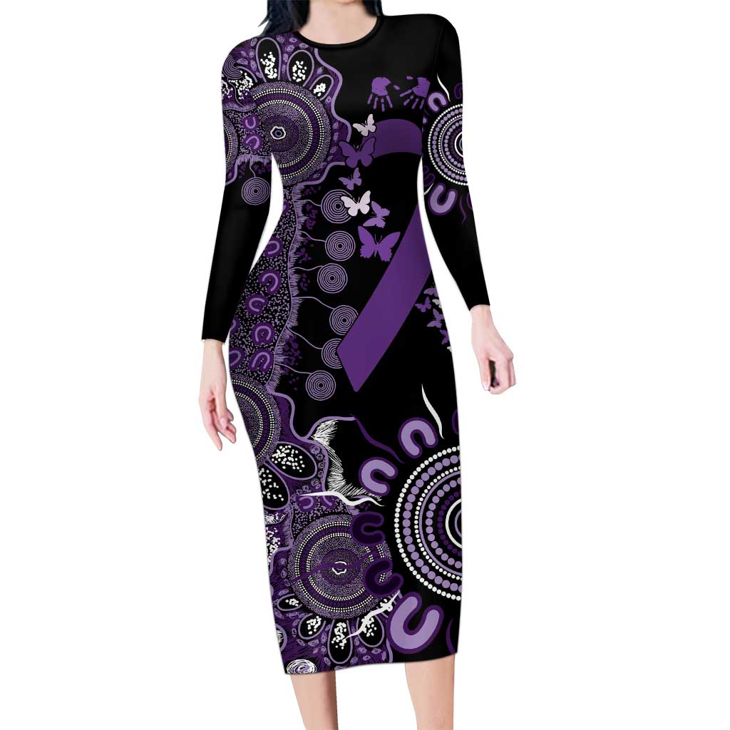 Memories Matter Alzheimers Awareness Personalised Long Sleeve Bodycon Dress Aboriginal Ribbon Dot Painting