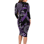 Memories Matter Alzheimers Awareness Personalised Long Sleeve Bodycon Dress Aboriginal Ribbon Dot Painting
