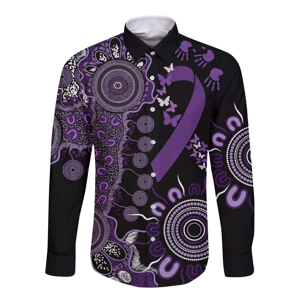 Memories Matter Alzheimers Awareness Personalised Long Sleeve Button Shirt Aboriginal Ribbon Dot Painting