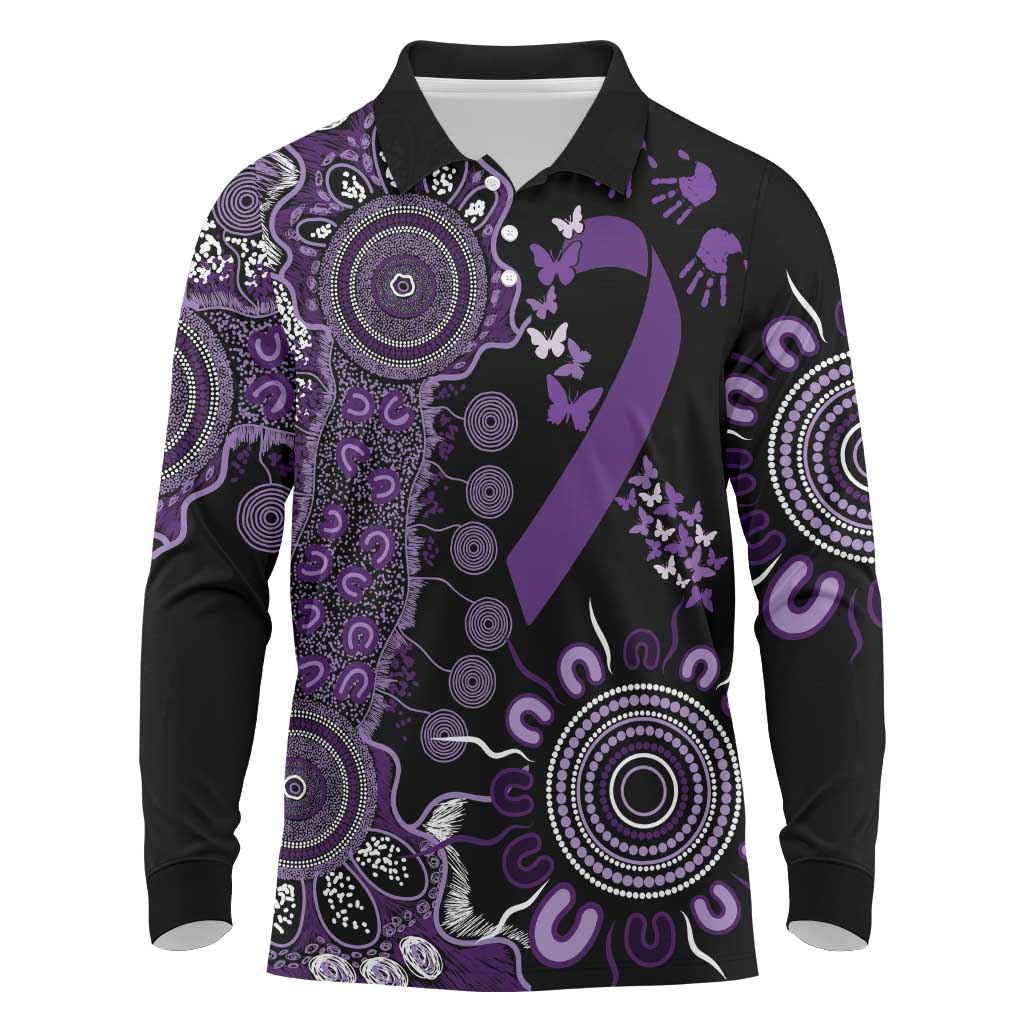 Memories Matter Alzheimers Awareness Personalised Long Sleeve Polo Shirt Aboriginal Ribbon Dot Painting