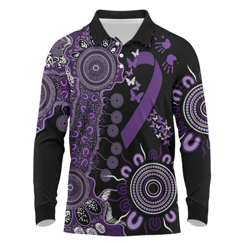 Memories Matter Alzheimers Awareness Personalised Long Sleeve Polo Shirt Aboriginal Ribbon Dot Painting
