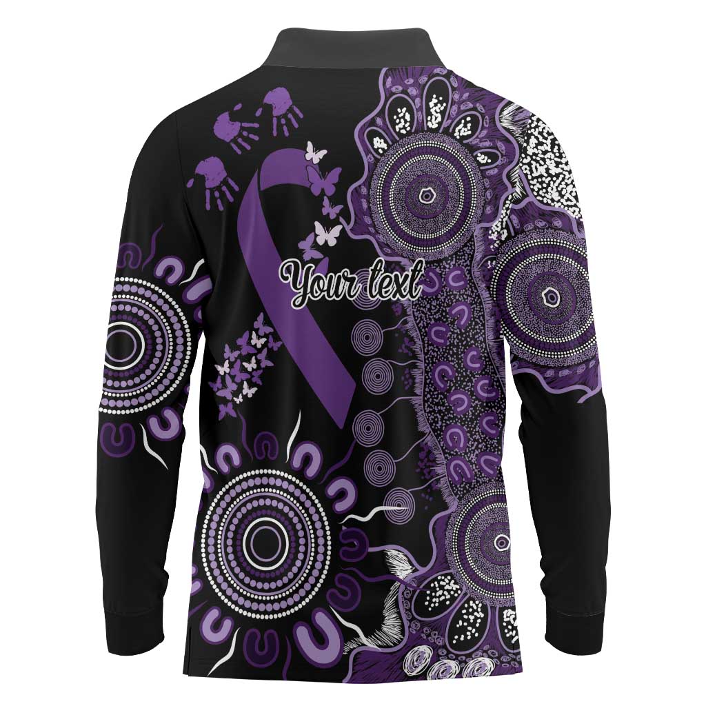 Memories Matter Alzheimers Awareness Personalised Long Sleeve Polo Shirt Aboriginal Ribbon Dot Painting