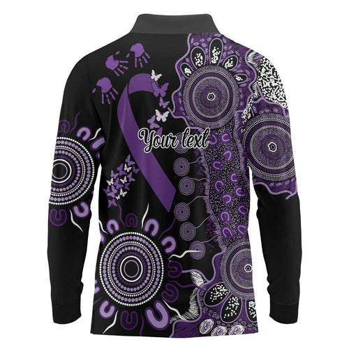 Memories Matter Alzheimers Awareness Personalised Long Sleeve Polo Shirt Aboriginal Ribbon Dot Painting
