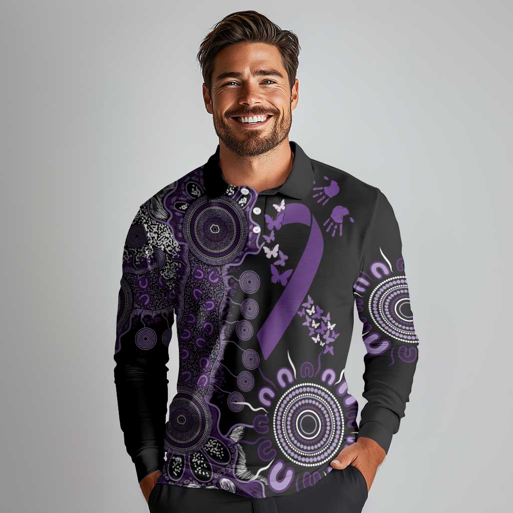 Memories Matter Alzheimers Awareness Personalised Long Sleeve Polo Shirt Aboriginal Ribbon Dot Painting