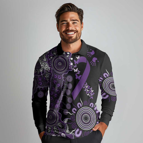 Memories Matter Alzheimers Awareness Personalised Long Sleeve Polo Shirt Aboriginal Ribbon Dot Painting