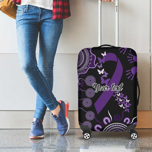 Memories Matter Alzheimers Awareness Personalised Luggage Cover Aboriginal Ribbon Dot Painting