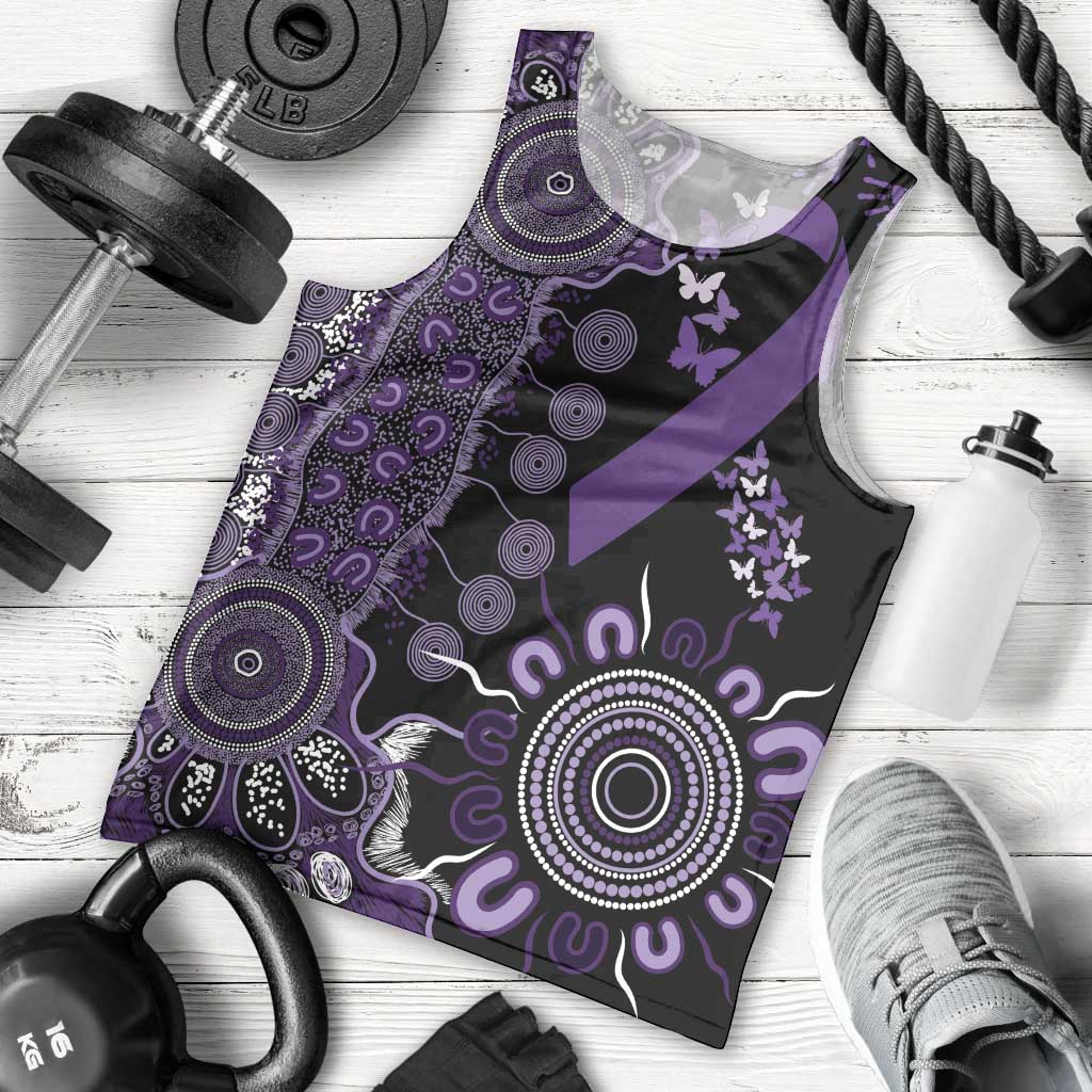 Memories Matter Alzheimers Awareness Personalised Men Tank Top Aboriginal Ribbon Dot Painting