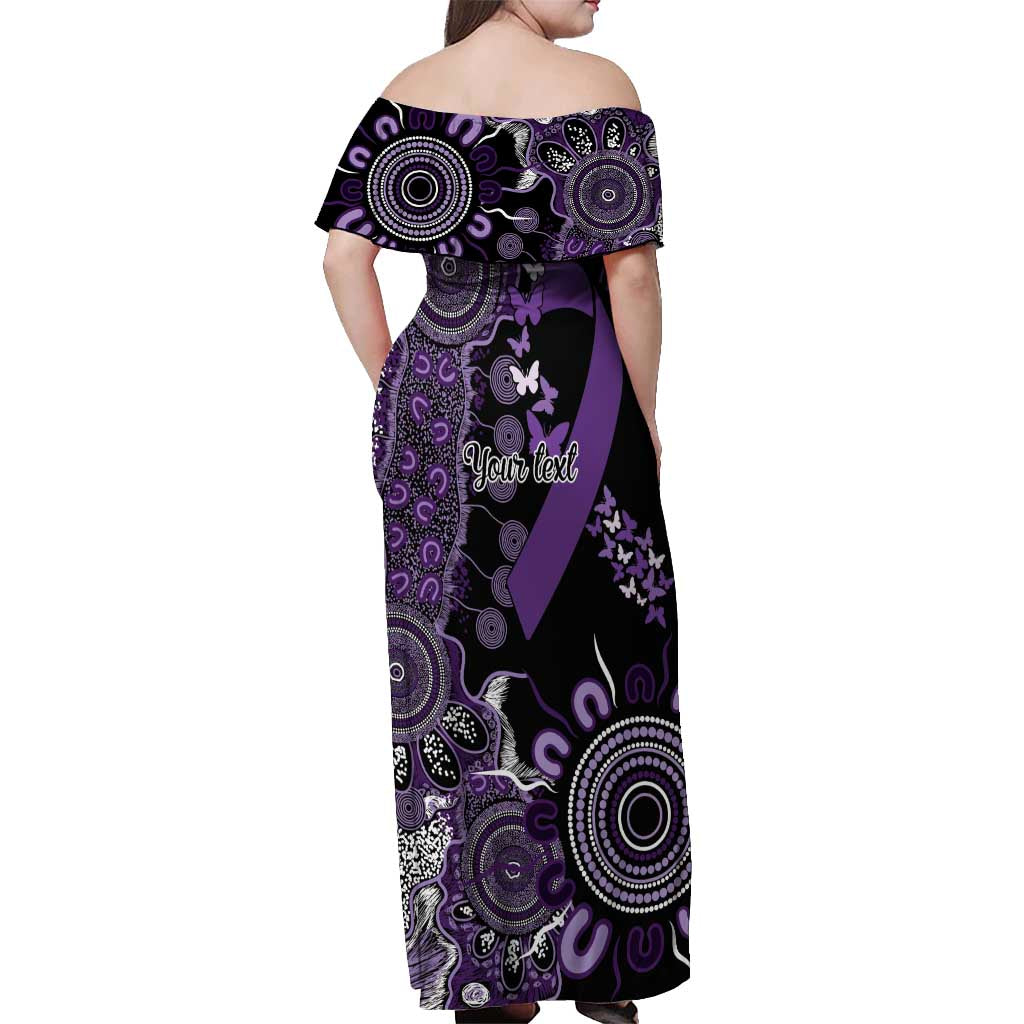 Memories Matter Alzheimers Awareness Personalised Off Shoulder Maxi Dress Aboriginal Ribbon Dot Painting