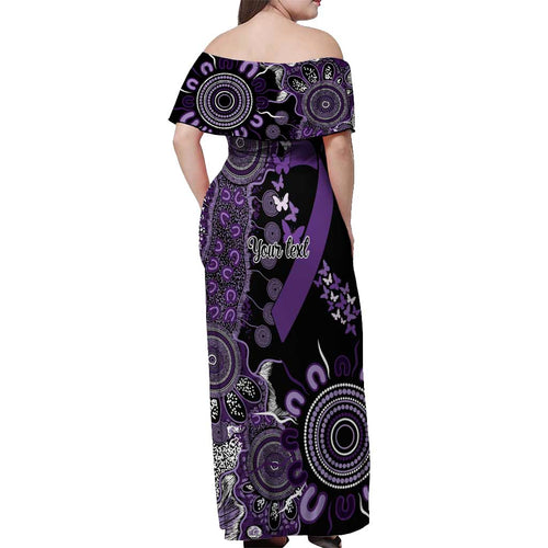 Memories Matter Alzheimers Awareness Personalised Off Shoulder Maxi Dress Aboriginal Ribbon Dot Painting