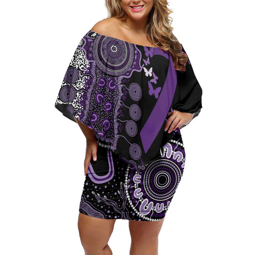 Memories Matter Alzheimers Awareness Personalised Off Shoulder Short Dress Aboriginal Ribbon Dot Painting