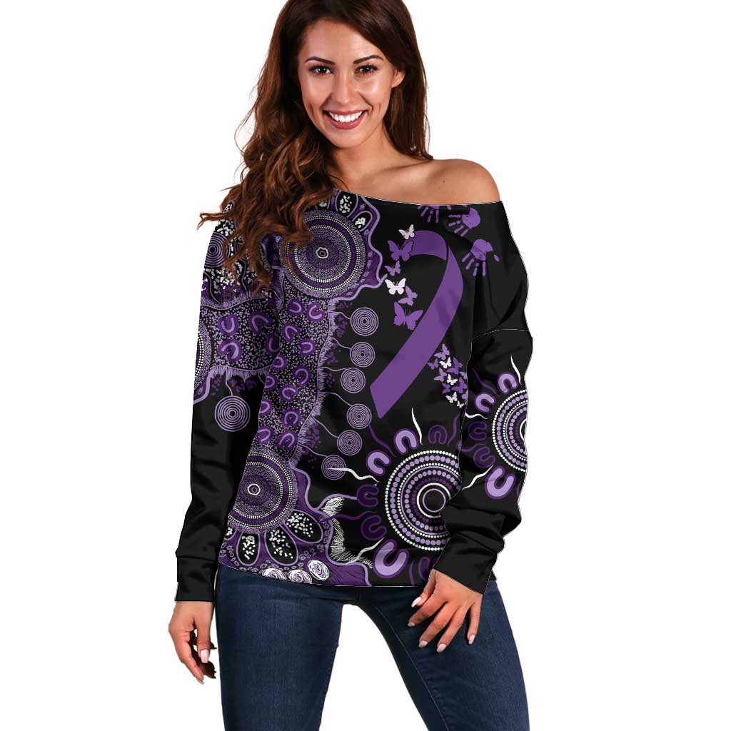 Memories Matter Alzheimers Awareness Personalised Off Shoulder Sweater Aboriginal Ribbon Dot Painting