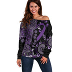 Memories Matter Alzheimers Awareness Personalised Off Shoulder Sweater Aboriginal Ribbon Dot Painting