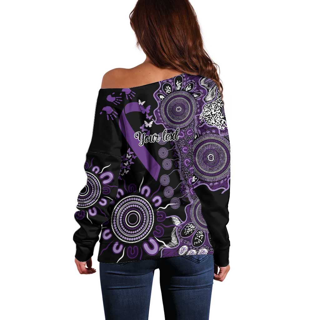 Memories Matter Alzheimers Awareness Personalised Off Shoulder Sweater Aboriginal Ribbon Dot Painting