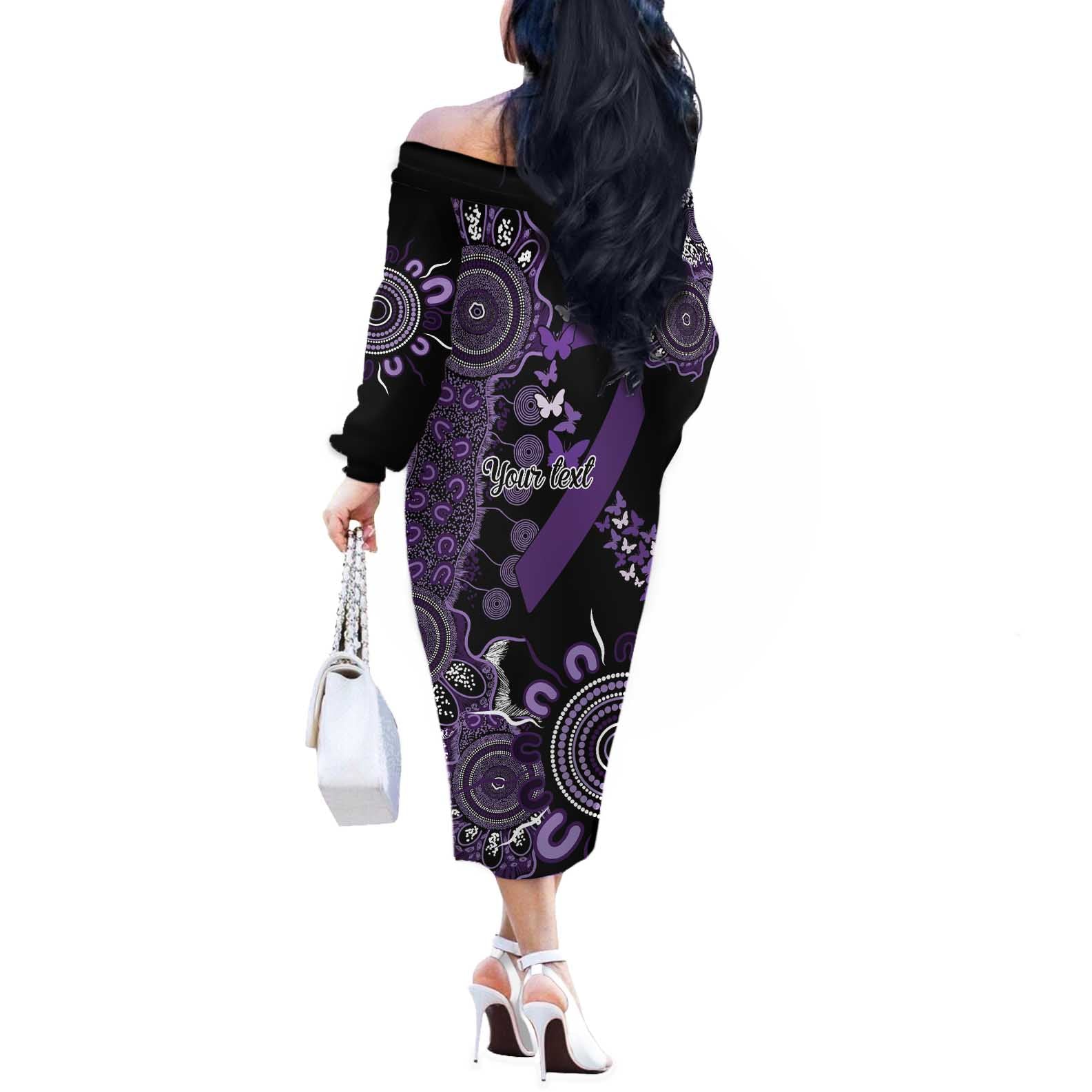 Memories Matter Alzheimers Awareness Personalised Off The Shoulder Long Sleeve Dress Aboriginal Ribbon Dot Painting