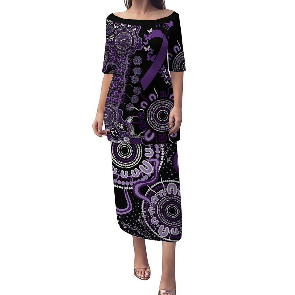 Memories Matter Alzheimers Awareness Personalised Puletasi Aboriginal Ribbon Dot Painting