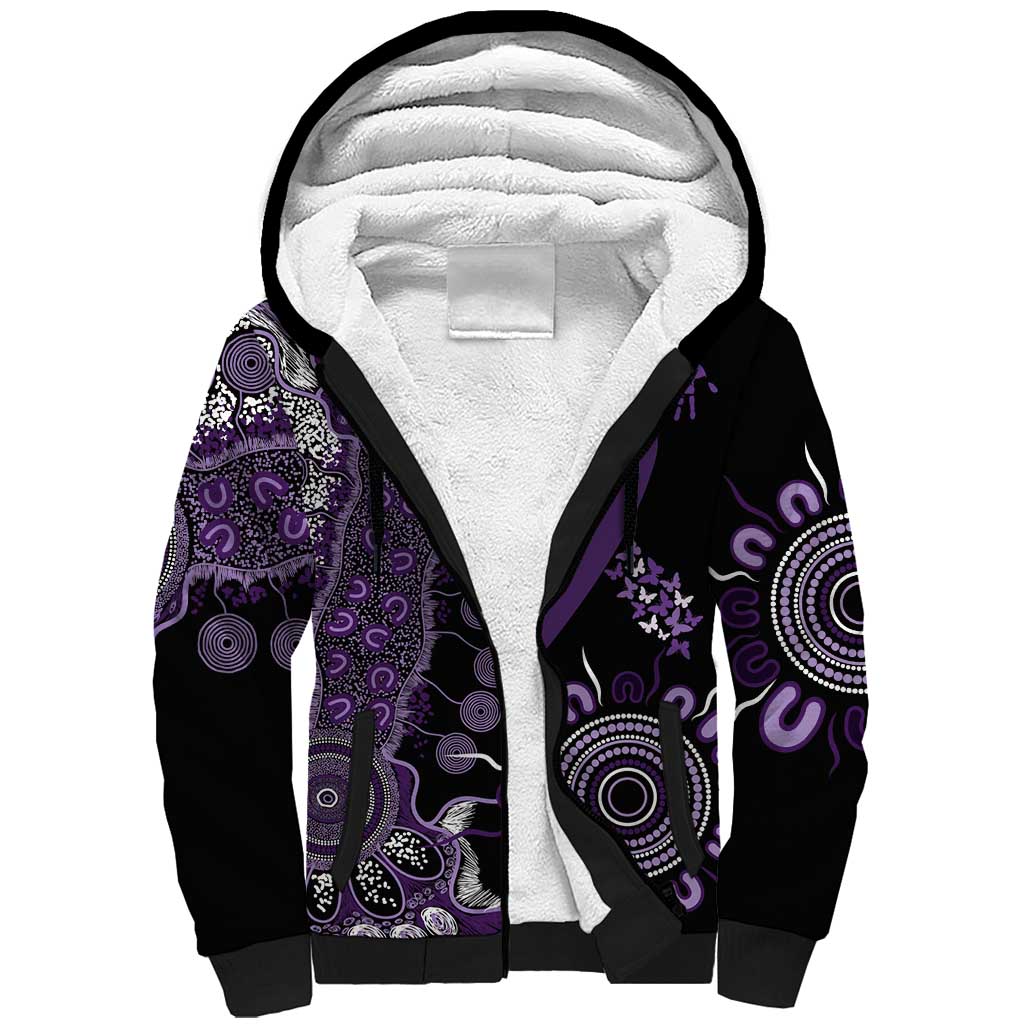 Memories Matter Alzheimers Awareness Personalised Sherpa Hoodie Aboriginal Ribbon Dot Painting