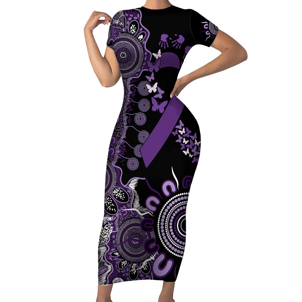 Memories Matter Alzheimers Awareness Personalised Short Sleeve Bodycon Dress Aboriginal Ribbon Dot Painting