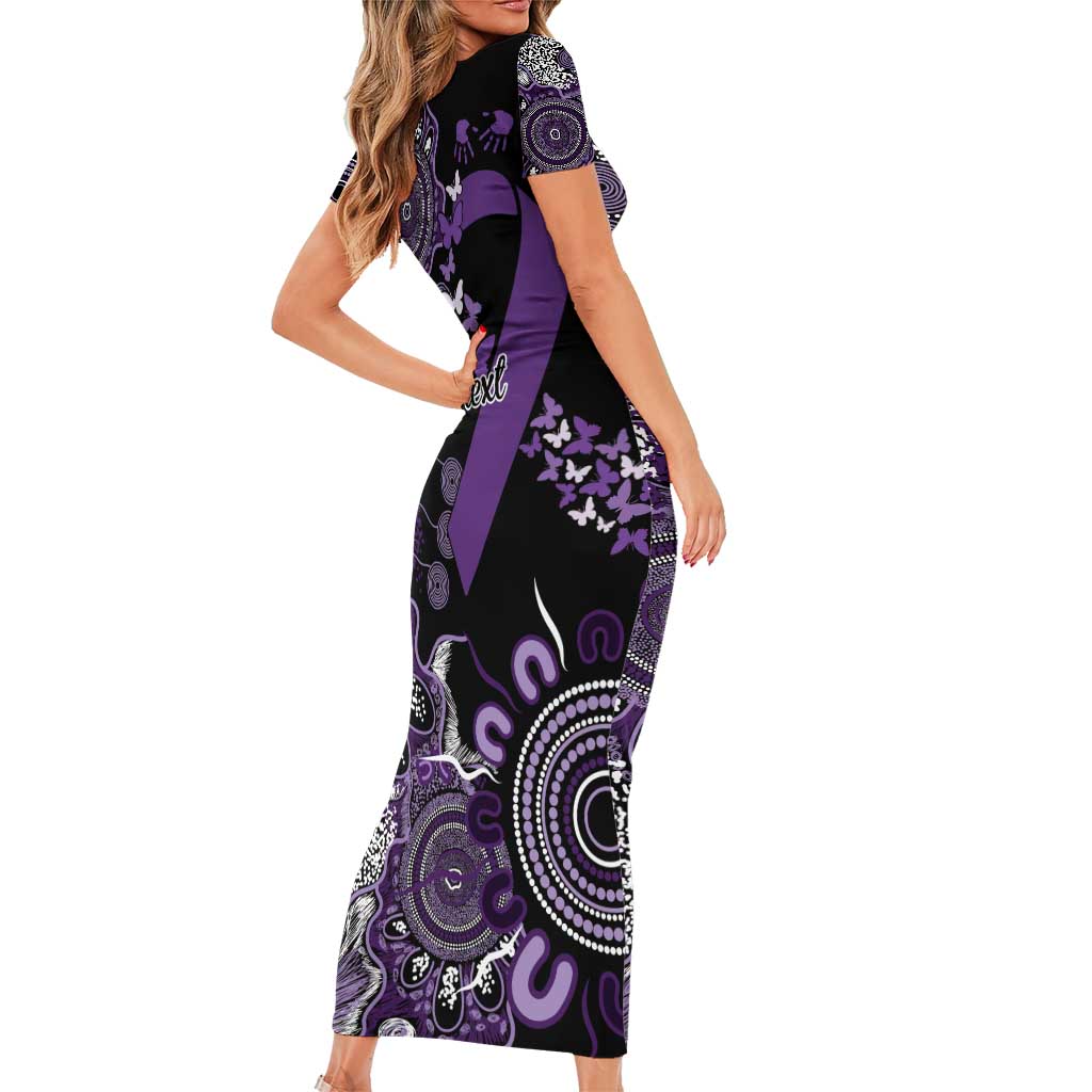 Memories Matter Alzheimers Awareness Personalised Short Sleeve Bodycon Dress Aboriginal Ribbon Dot Painting