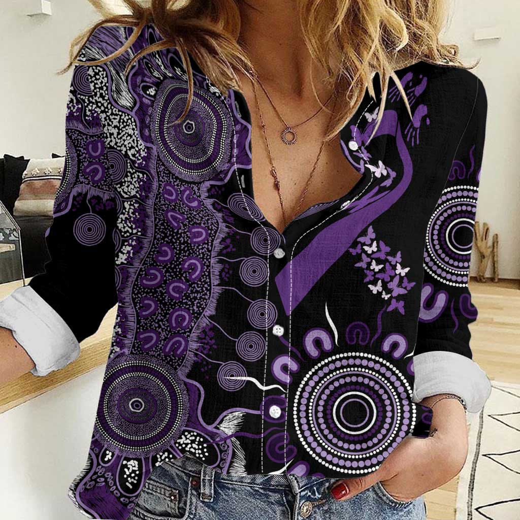 Memories Matter Alzheimers Awareness Personalised Women Casual Shirt Aboriginal Ribbon Dot Painting