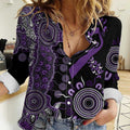 Memories Matter Alzheimers Awareness Personalised Women Casual Shirt Aboriginal Ribbon Dot Painting