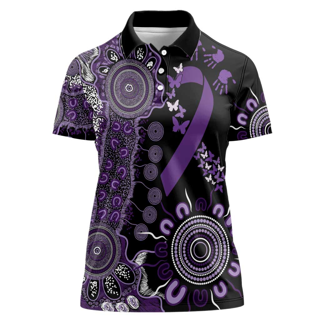 Memories Matter Alzheimers Awareness Personalised Women Polo Shirt Aboriginal Ribbon Dot Painting