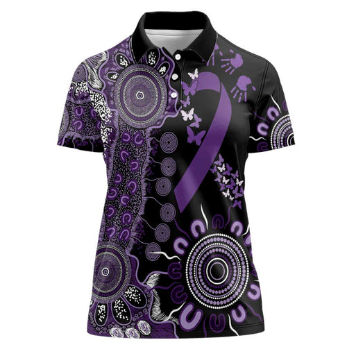 Memories Matter Alzheimers Awareness Personalised Women Polo Shirt Aboriginal Ribbon Dot Painting