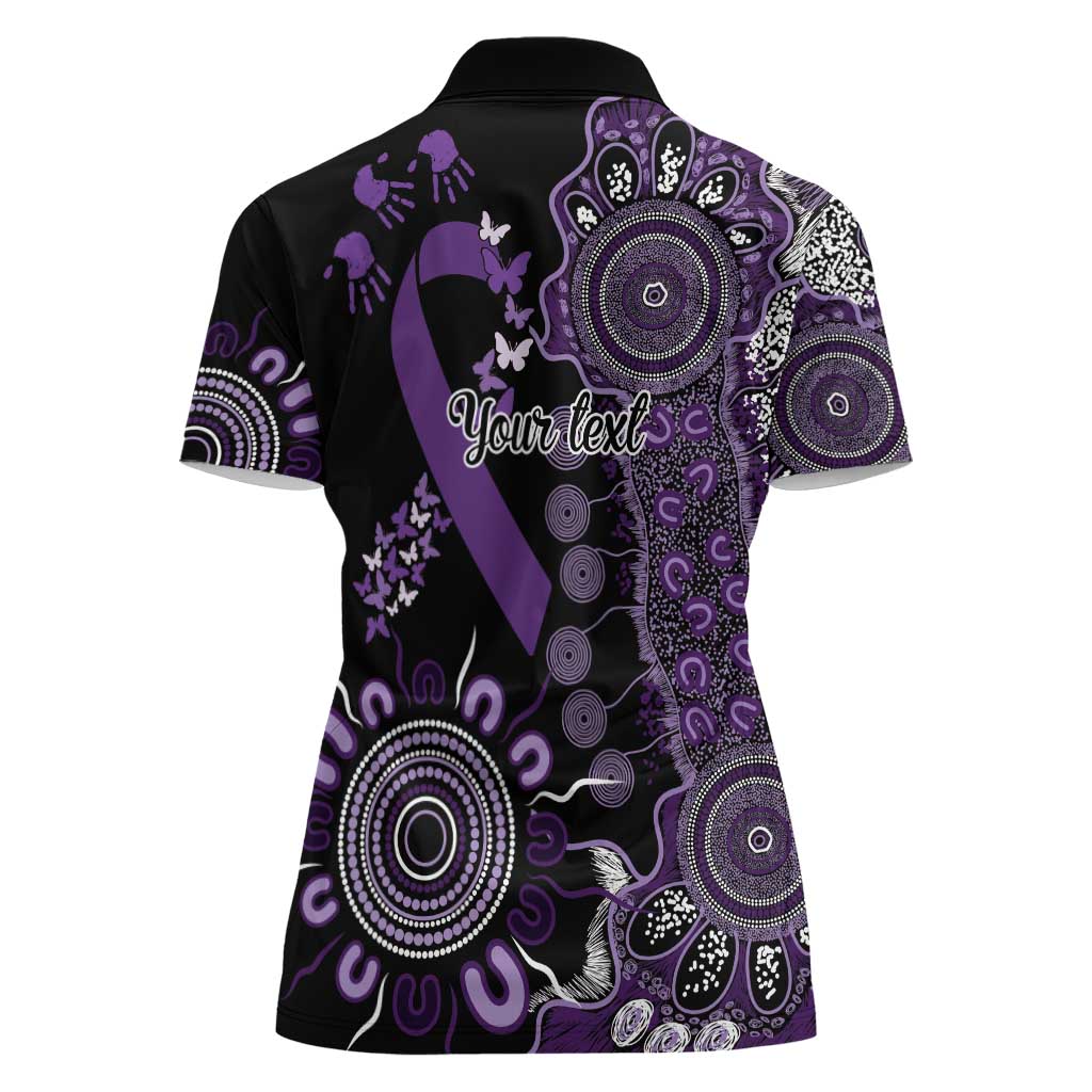 Memories Matter Alzheimers Awareness Personalised Women Polo Shirt Aboriginal Ribbon Dot Painting
