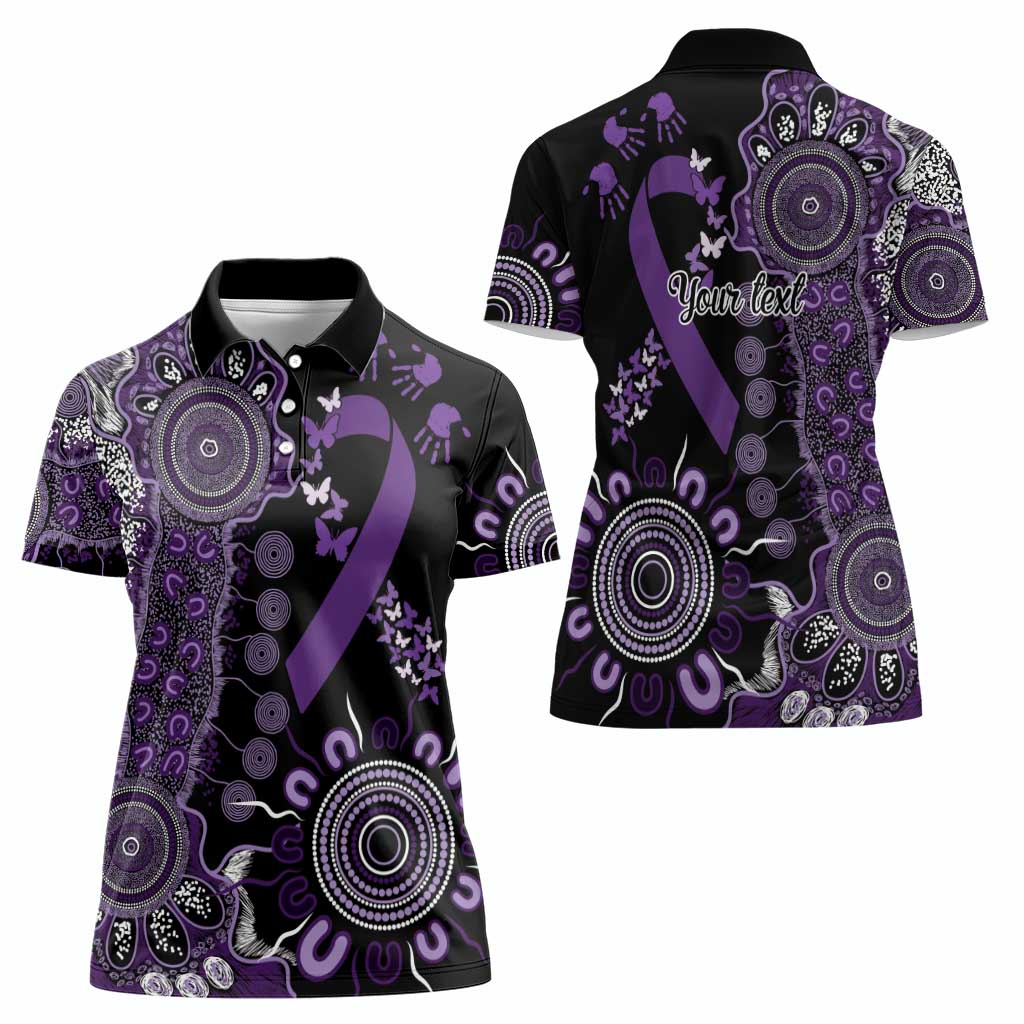 Memories Matter Alzheimers Awareness Personalised Women Polo Shirt Aboriginal Ribbon Dot Painting