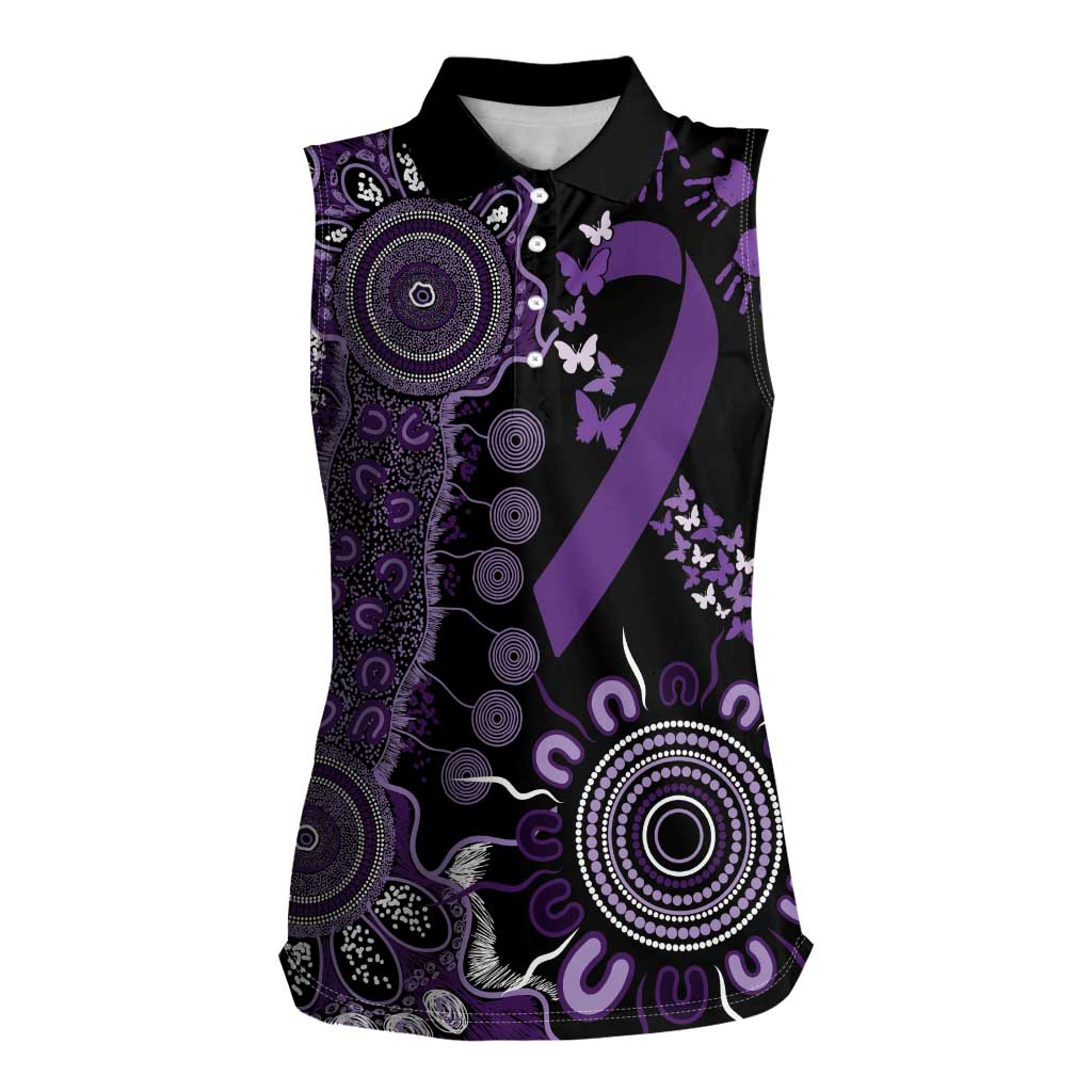 Memories Matter Alzheimers Awareness Personalised Women Sleeveless Polo Shirt Aboriginal Ribbon Dot Painting