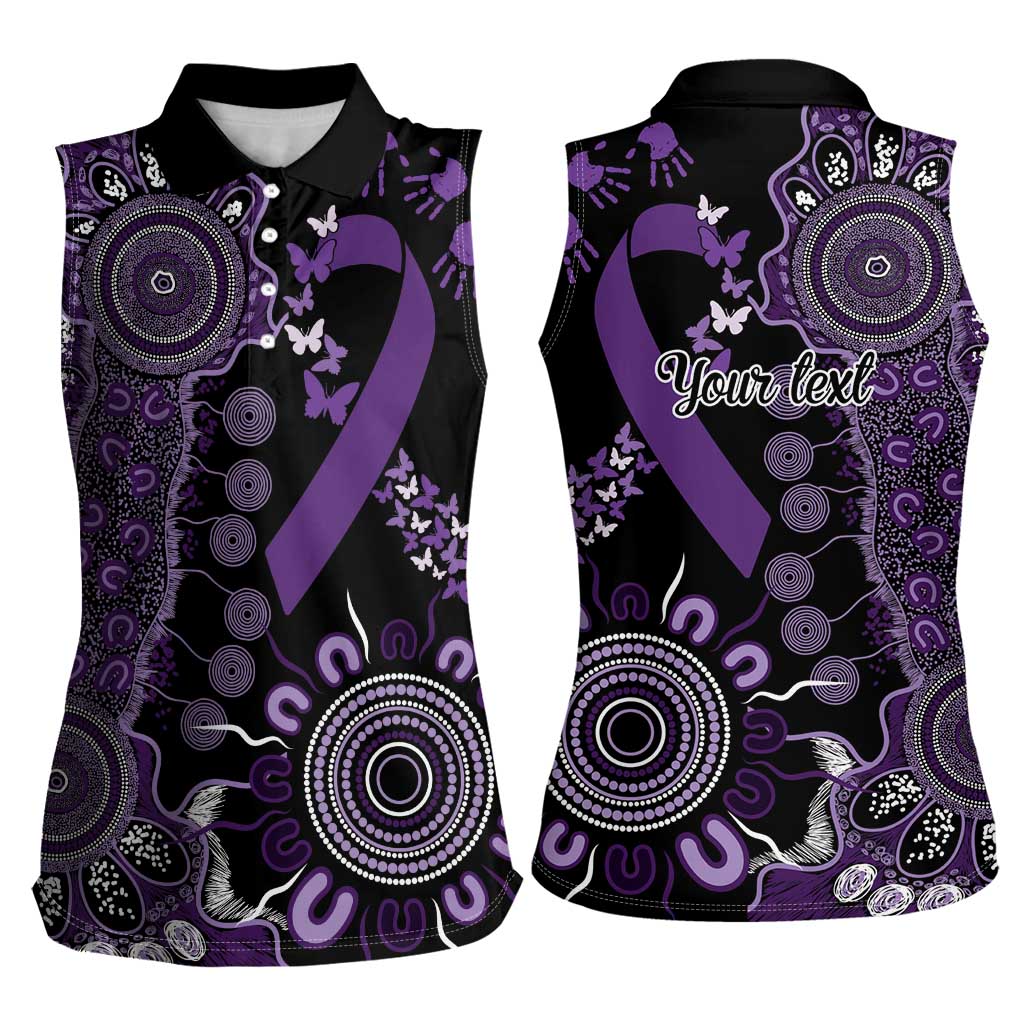 Memories Matter Alzheimers Awareness Personalised Women Sleeveless Polo Shirt Aboriginal Ribbon Dot Painting
