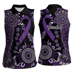 Memories Matter Alzheimers Awareness Personalised Women Sleeveless Polo Shirt Aboriginal Ribbon Dot Painting