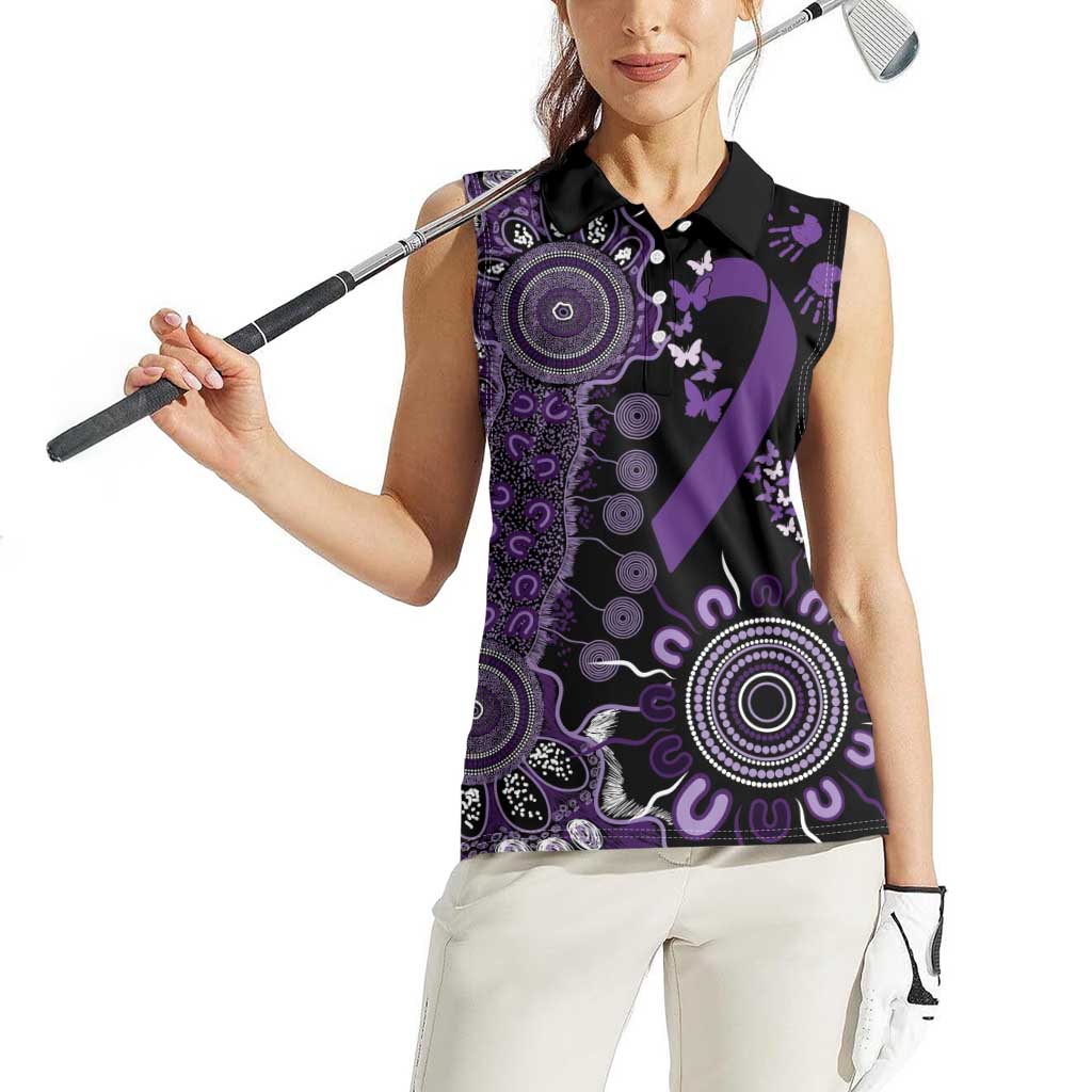 Memories Matter Alzheimers Awareness Personalised Women Sleeveless Polo Shirt Aboriginal Ribbon Dot Painting