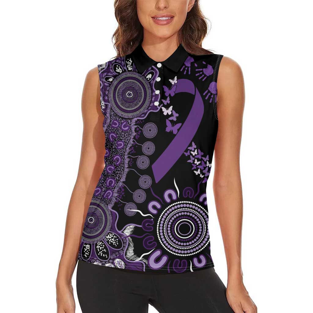 Memories Matter Alzheimers Awareness Personalised Women Sleeveless Polo Shirt Aboriginal Ribbon Dot Painting