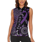 Memories Matter Alzheimers Awareness Personalised Women Sleeveless Polo Shirt Aboriginal Ribbon Dot Painting
