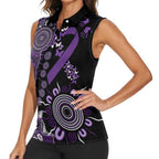 Memories Matter Alzheimers Awareness Personalised Women Sleeveless Polo Shirt Aboriginal Ribbon Dot Painting