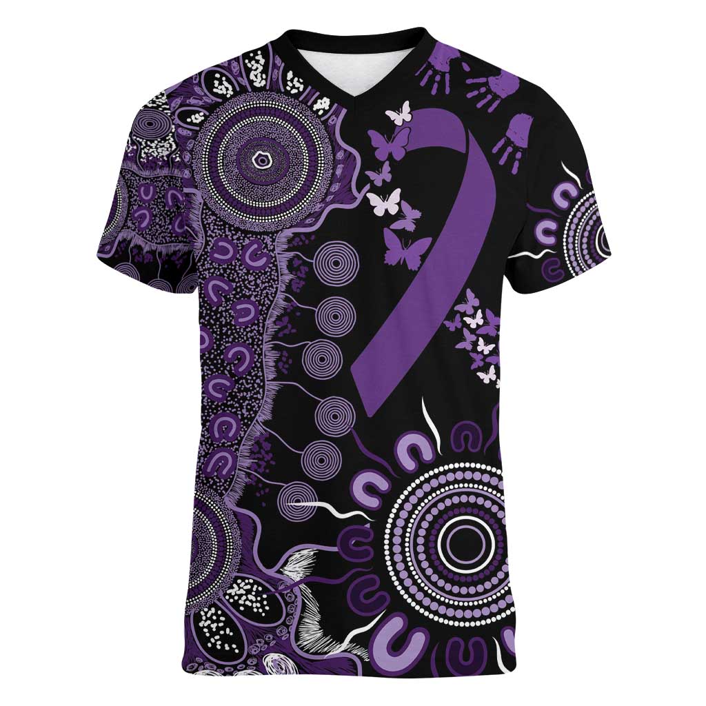 Memories Matter Alzheimers Awareness Personalised Women V-Neck T-Shirt Aboriginal Ribbon Dot Painting