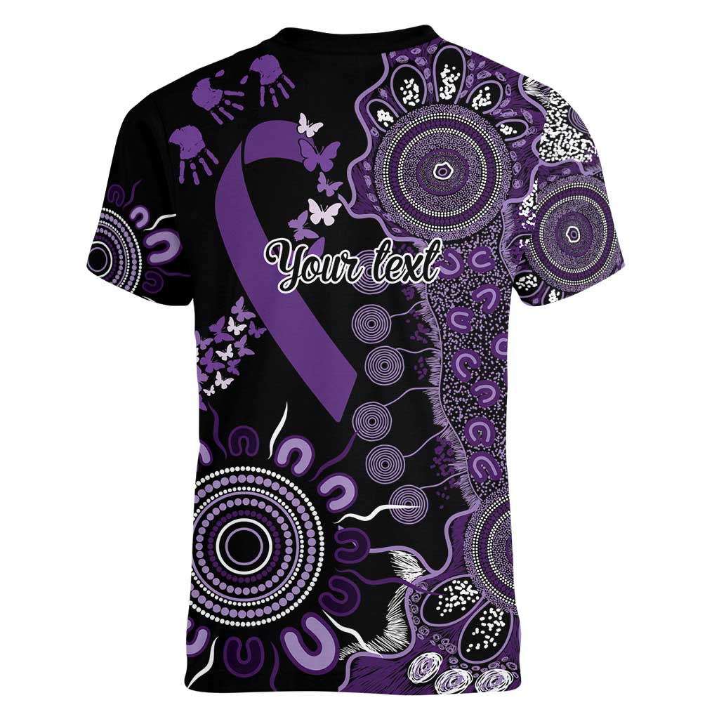 Memories Matter Alzheimers Awareness Personalised Women V-Neck T-Shirt Aboriginal Ribbon Dot Painting