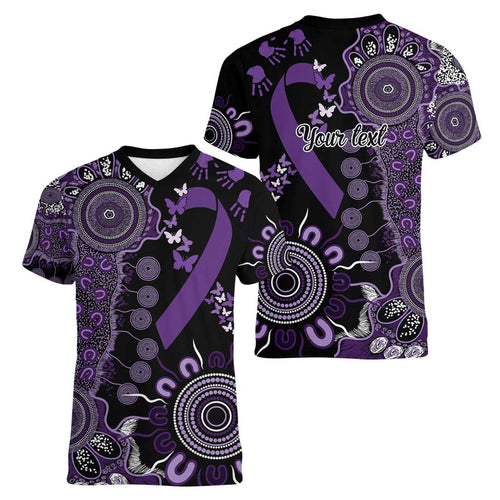 Memories Matter Alzheimers Awareness Personalised Women V-Neck T-Shirt Aboriginal Ribbon Dot Painting