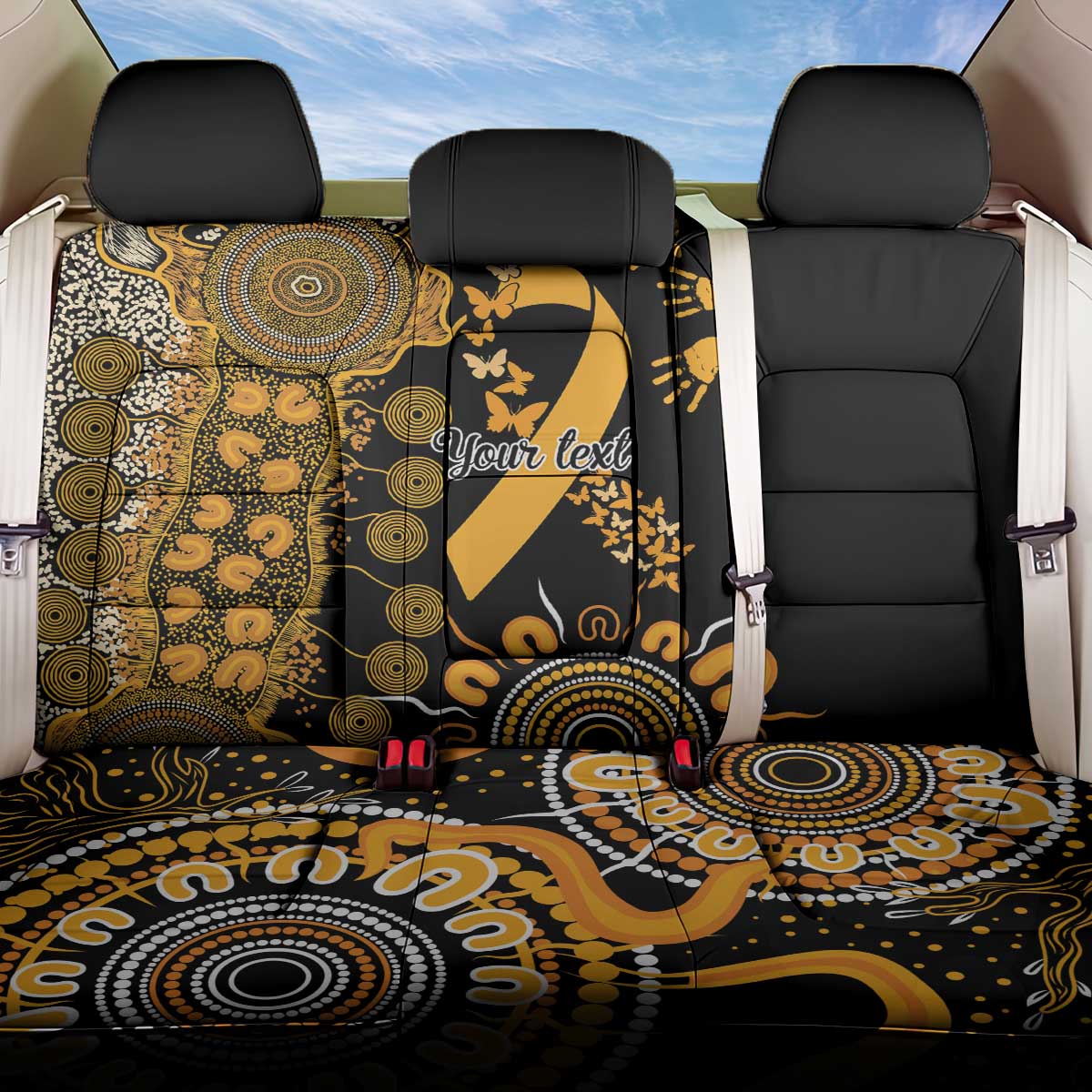 Childhood Cancer Awareness Personalised Back Car Seat Cover Aboriginal Ribbon Dot Painting