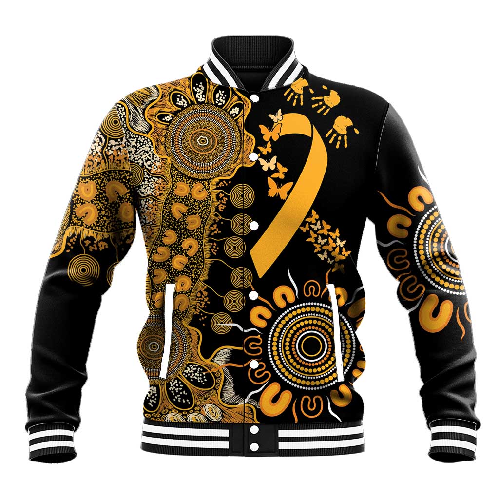 Childhood Cancer Awareness Personalised Baseball Jacket Aboriginal Ribbon Dot Painting