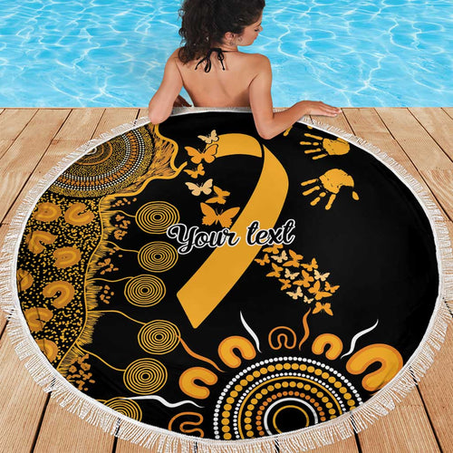 Childhood Cancer Awareness Personalised Beach Blanket Aboriginal Ribbon Dot Painting