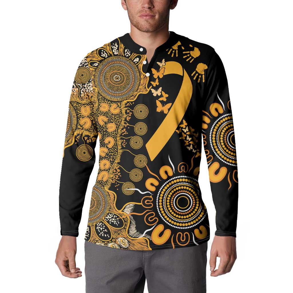 Childhood Cancer Awareness Personalised Button Sweatshirt Aboriginal Ribbon Dot Painting