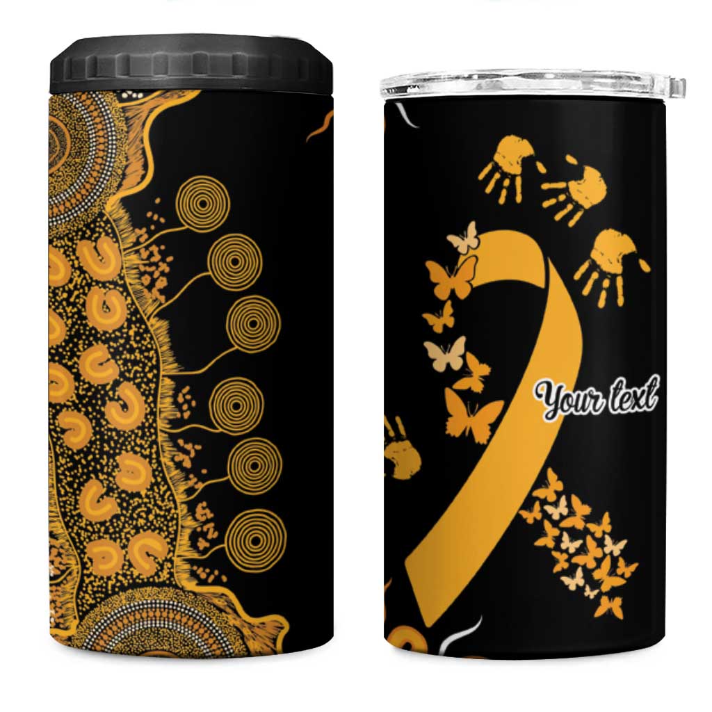 Childhood Cancer Awareness Personalised 4 in 1 Can Cooler Tumbler Aboriginal Ribbon Dot Painting